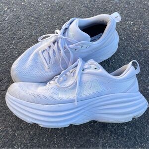 HOKA One One Women’s Running Shoe Sneaker Size 8.5 Wide White Bondi 8